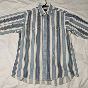 Wrangler Striped Long Sleeve Pearl Snap Button Up Shirt Size 16.5 x 35